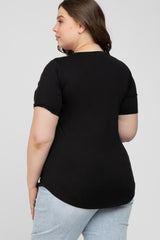 Black Crew Neck Front Pocket Short Sleeve Maternity Plus Top