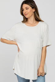 Ivory Crew Neck Front Pocket Short Sleeve Maternity Top