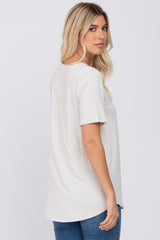 Ivory Crew Neck Front Pocket Short Sleeve Top