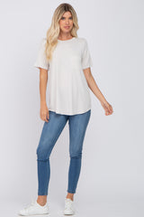 Ivory Crew Neck Front Pocket Short Sleeve Top