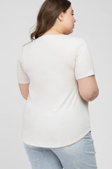 Ivory V-Neck Front Pocket Short Sleeve Maternity Plus Top