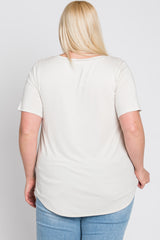 Ivory V-Neck Front Pocket Short Sleeve Plus Top