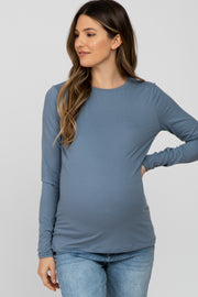 Grey Blue Long Sleeve Basic Maternity Top