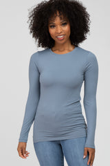 Grey Blue Long Sleeve Basic Maternity Top