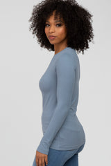 Grey Blue Long Sleeve Basic Top