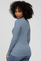 Grey Blue Long Sleeve Basic Top