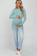 Mint Green Long Sleeve Basic Maternity Top