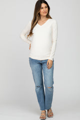 Ivory V-Neck Basic Maternity Long Sleeve Top