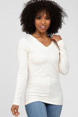 Ivory V-Neck Basic Maternity Long Sleeve Top