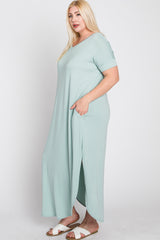 Aqua Side Slit Plus Maxi Dress