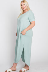 Aqua Side Slit Plus Maxi Dress