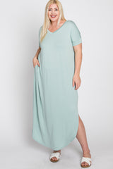 Aqua Side Slit Plus Maxi Dress