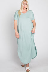 Aqua Side Slit Plus Maxi Dress