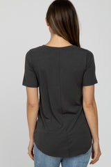 Dark Grey V-Neck Maternity Short Sleeve Round Hem Top