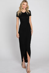 Black Short Sleeve Wrap Hem Maxi Dress