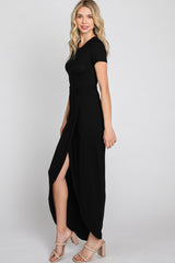 Black Short Sleeve Wrap Hem Maxi Dress