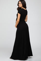 Black Twist Front Maternity Maxi Dress