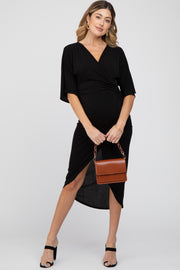 Black Wrap Front Maternity Midi Dress