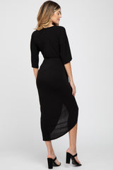 Black Wrap Front Maternity Midi Dress