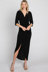 Black Wrap Front Midi Dress