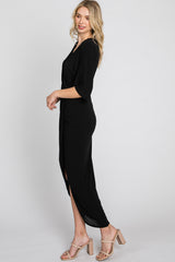 Black Wrap Front Midi Dress