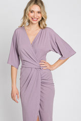 Lilac Wrap Front Midi Dress