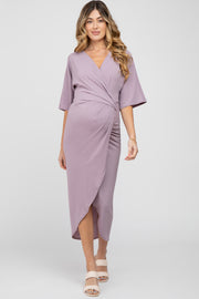 Lilac Wrap Front Maternity Midi Dress