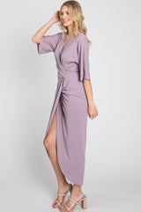 Lilac Wrap Front Midi Dress