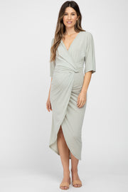 Light Olive Wrap Front Maternity Midi Dress