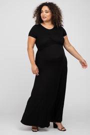 Black Twist Front Maternity Plus Maxi Dress