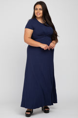 Navy Blue Twist Front Plus Maxi Dress