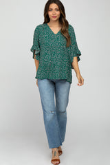 Emerald Green Floral Ruffle Dolman Sleeve Maternity Top