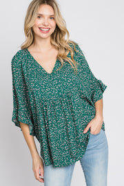 Emerald Green Floral Ruffle Dolman Sleeve Top