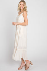 Cream Sleeveless Ruffle Hem Maxi Dress