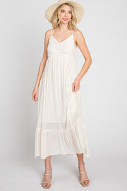 Cream Sleeveless Ruffle Hem Maxi Dress