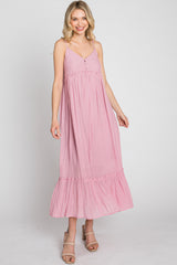 Pink Sleeveless Ruffle Hem Maxi Dress