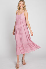 Pink Sleeveless Ruffle Hem Maxi Dress