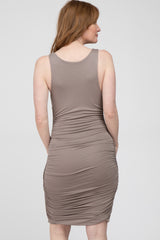 Taupe Sleeveless Ruched Dress