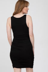 Black Sleeveless Ruched Dress