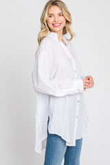 White Striped Button Up Top