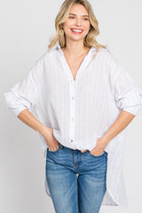 White Striped Button Up Top