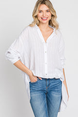 White Striped Button Up Top