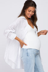 White Striped Button Up Maternity Top