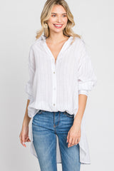 White Striped Button Up Top