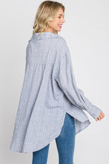 Grey Striped Button Up Top