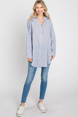 Grey Striped Button Up Top