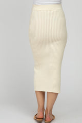 Ivory Ribbed Knit Side Slit Maternity Midi Skirt