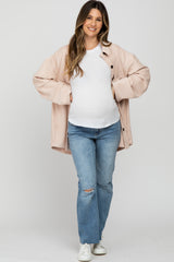 Light Pink Corduroy Button Up Maternity Top