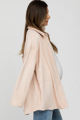 Light Pink Corduroy Button Up Maternity Top