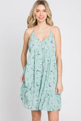 Mint Green Floral Button Front Mini Dress